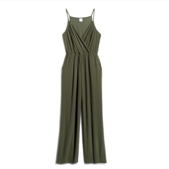 Kaileigh Pants - Kaileigh Lexy Olive Green Knit Wide Leg Jumpsuit Spaghetti Strap M